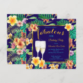 Fabulous Tropical floral blue Champagne Party Kaart (Voorkant / Achterkant)