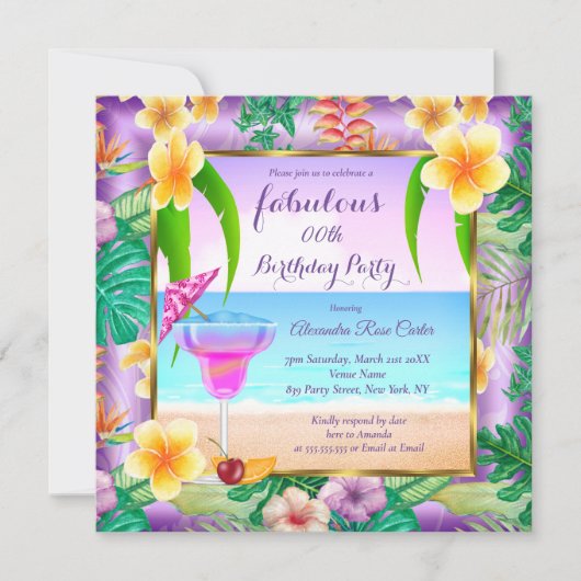 Fabulous Tropical Paars cocktail Foto Kaart (Voorkant)