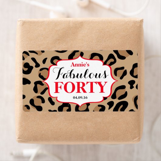 Fabulous veertig verjaardag rode luipaard water fl etiket (Insitu)