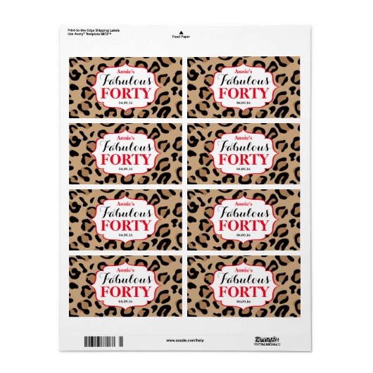 Fabulous veertig verjaardag rode luipaard water fl etiket (Full Sheet)