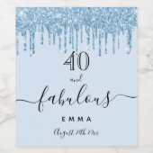 Fabulous verjaardag baby blauwe glitter druppels wijn etiket (Enkel label)