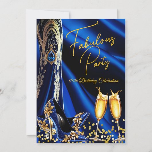 Fabulous Verjaardag Blauw Gouden Hakken Champagne Kaart (Voorkant)