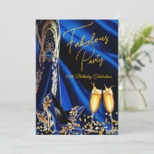 Fabulous Verjaardag Blauw Gouden Hakken Champagne Kaart (Staand voorkant)