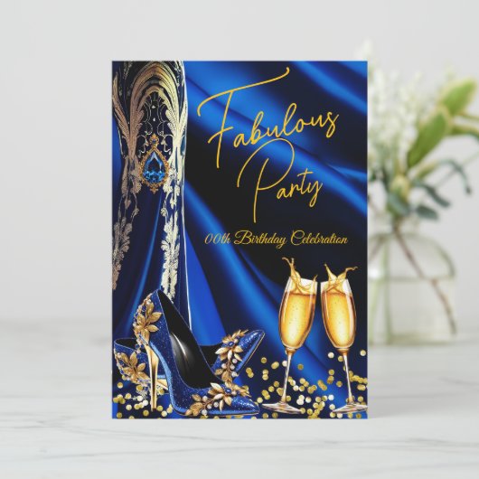 Fabulous Verjaardag Blauw Gouden Hakken Champagne Kaart (Staand voorkant)