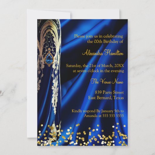 Fabulous Verjaardag Blauw Gouden Hakken Champagne Kaart (Achterkant)