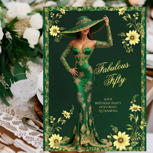 Fabulous Verjaardag Emerald Gold Woman Floral Kaart