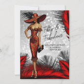 Fabulous Verjaardag Glamour Vrouw Rood Zwart Jurk Kaart (Voorkant)