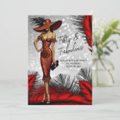 Fabulous Verjaardag Glamour Vrouw Rood Zwart Jurk Kaart (Staand voorkant)