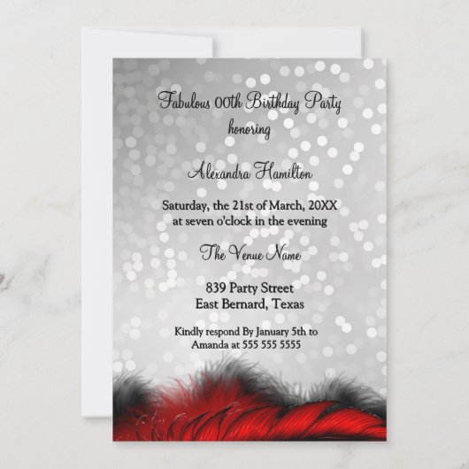 Fabulous Verjaardag Glamour Vrouw Rood Zwart Jurk Kaart (Achterkant)