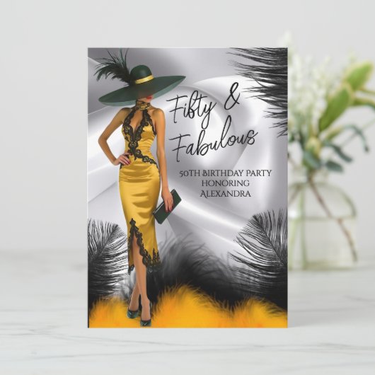 Fabulous Verjaardag Glamour Vrouw Zwart Gouden Ver Kaart (Staand voorkant)