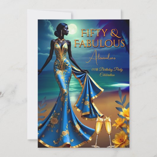 Fabulous Verjaardag Maanlicht Strand Geel Blauw Kaart (Voorkant)