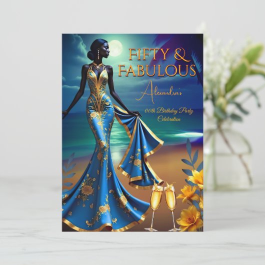 Fabulous Verjaardag Maanlicht Strand Geel Blauw Kaart (Staand voorkant)