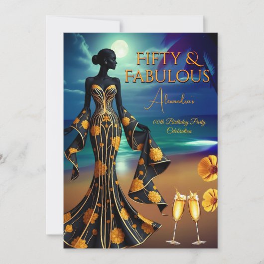 Fabulous Verjaardag Maanlicht Strand Geel Goud Bla Kaart (Voorkant)