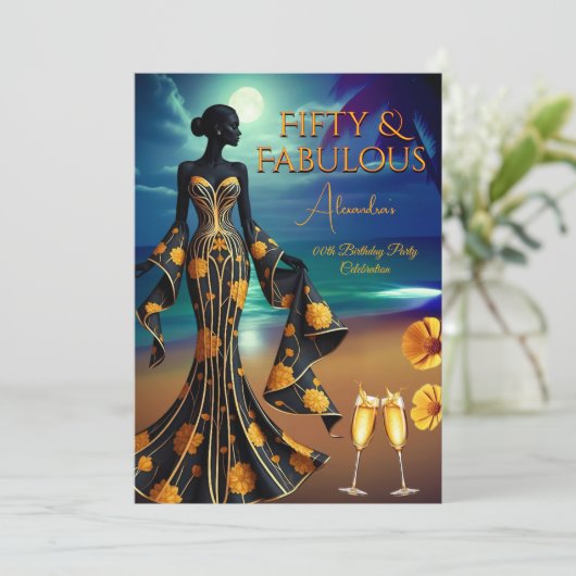 Fabulous Verjaardag Maanlicht Strand Geel Goud Bla Kaart (Staand voorkant)