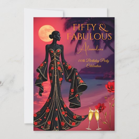 Fabulous Verjaardag Moonlight Beach Zwart Rood Gou Kaart (Voorkant)