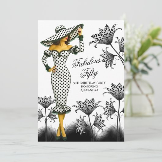 Fabulous Verjaardag Polka Dot Vrouw Zwart Wit Kaart (Staand voorkant)