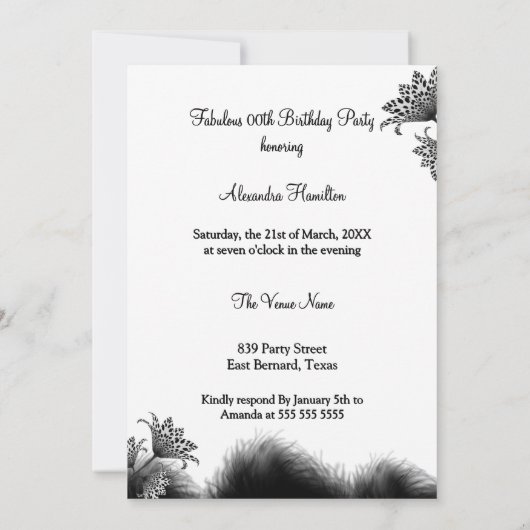 Fabulous Verjaardag Polka Dot Vrouw Zwart Wit Kaart (Achterkant)