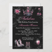 Fabulous verjaardag Roze Zilver Zwart Tiara Hakken Kaart (Voorkant)