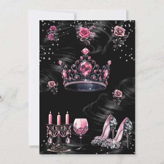 Fabulous verjaardag Roze Zilver Zwart Tiara Hakken Kaart (Achterkant)