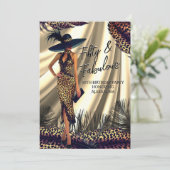 Fabulous Verjaardag Vrouw Zwart Goud Luipaard veer Kaart (Staand voorkant)