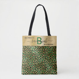 Fabulous verjaardagsluipaard smarald green gold na tote bag