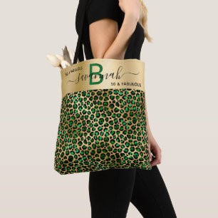Fabulous verjaardagsluipaard smarald green gold na tote bag