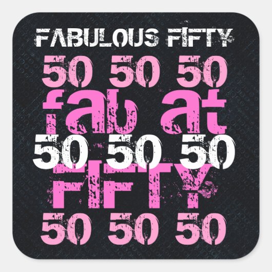 Fabulous Vijftig 50 Verjaardag Zwart Roze Feest Vierkante Sticker (Voorkant)