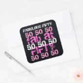 Fabulous Vijftig 50 Verjaardag Zwart Roze Feest Vierkante Sticker (Envelop)
