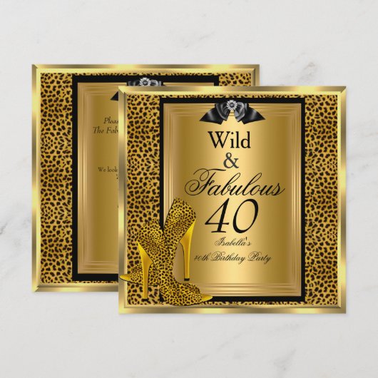Fabulous Wild 40 40th Birthday Party Gold Leopard Kaart (Voorkant / Achterkant)