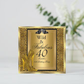 Fabulous Wild 40 40th Birthday Party Gold Leopard Kaart (Staand voorkant)
