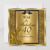 Fabulous Wild 40 40th Birthday Party Gold Leopard Kaart (Voorkant)