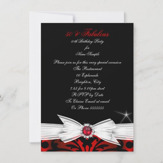 Fabulous Wild Red Black Damask 50e verjaardag Kaart (Achterkant)