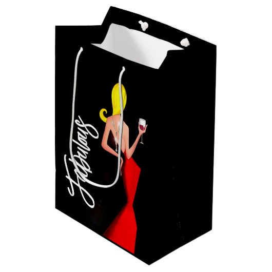 Fabulous "Wine Diva" Gift Bag Medium Cadeauzakje (Voorkant Gekanteld)