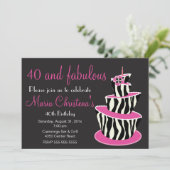 Fabulous Zebra Birthday Party Invitation (roze) Kaart (Staand voorkant)