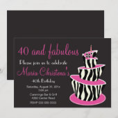 Fabulous Zebra Birthday Party Invitation (roze) Kaart (Voorkant / Achterkant)