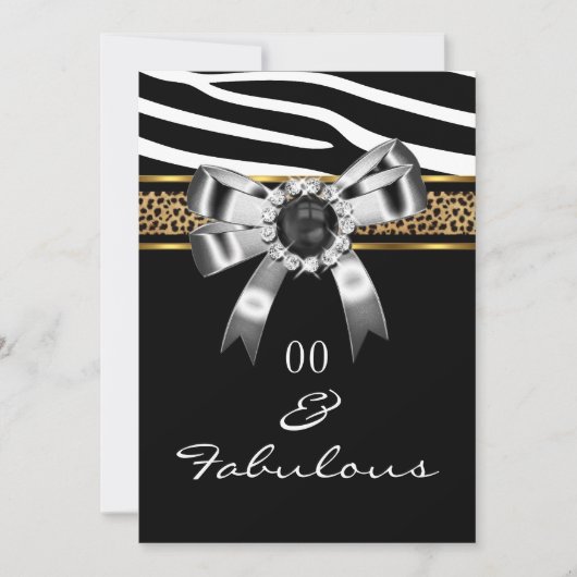 Fabulous Zebra Gold Black White Leopard Party Kaart (Voorkant)