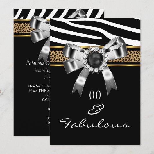 Fabulous Zebra Gold Black White Leopard Party Kaart (Voorkant / Achterkant)