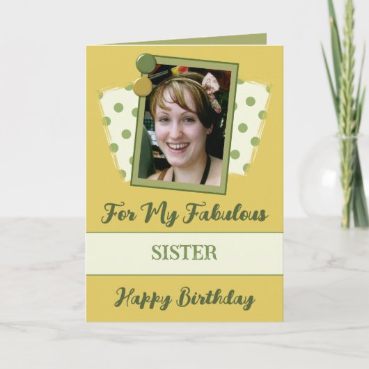Fabulous zus foto naam groene goudverjaardag kaart (Voorkant)