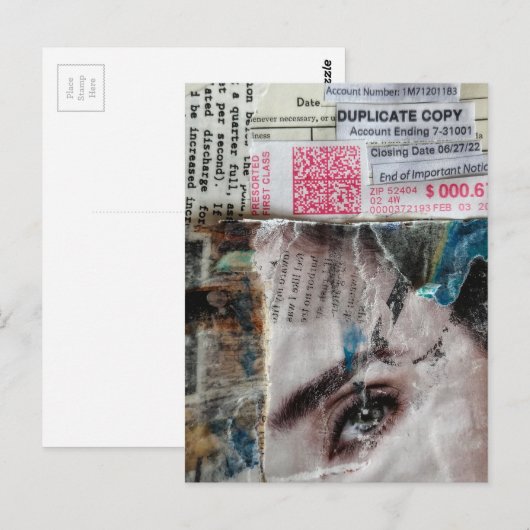 Face and Bills Abstract Mixed Media Collage Briefkaart (Voorkant / Achterkant)