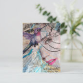 Face and Hummingbird Abstract Mixed Media Collage Briefkaart (Staand voorkant)