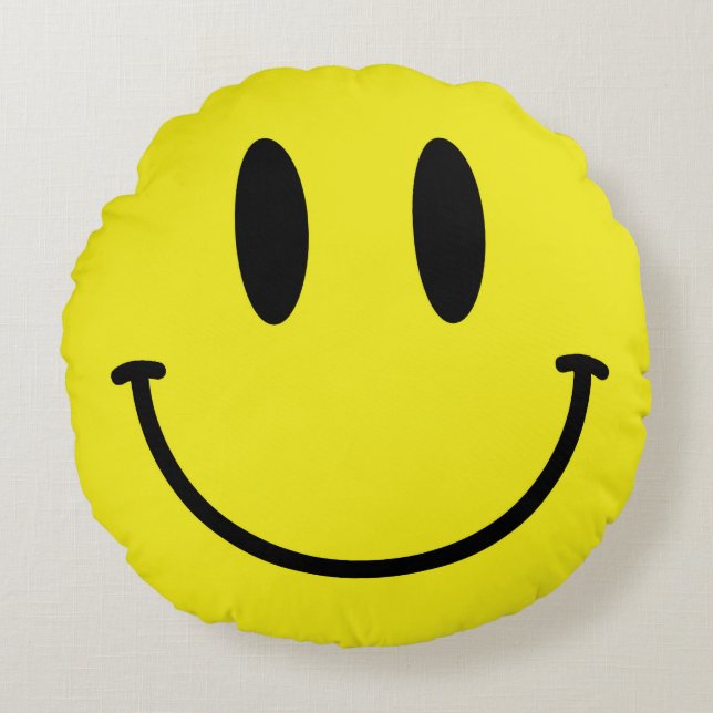 Face and Sad Face Yellow Round Pillow Rond Kussen (Voorkant)