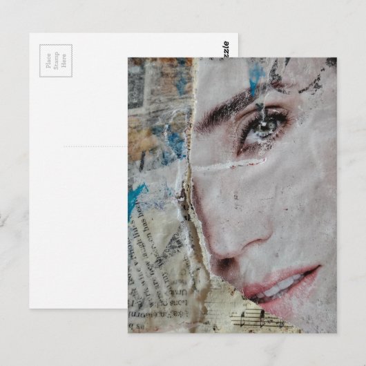 Face and Words Abstract Mixed Media Collage Briefkaart (Voorkant / Achterkant)