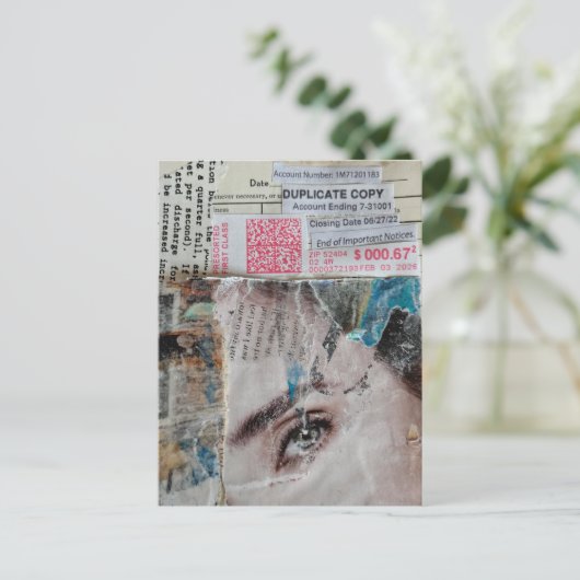Face and Words Duplicate Copy Mixed Media Collage Briefkaart (Staand voorkant)