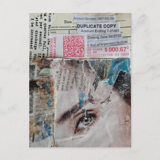 Face and Words Duplicate Copy Mixed Media Collage Briefkaart (Voorkant)