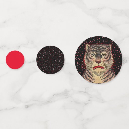 Face Asian Tiger Red Polka Dots Black Confetti (Voorkanten)
