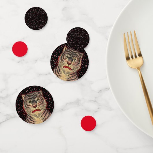 Face Asian Tiger Red Polka Dots Black Confetti (Groep)