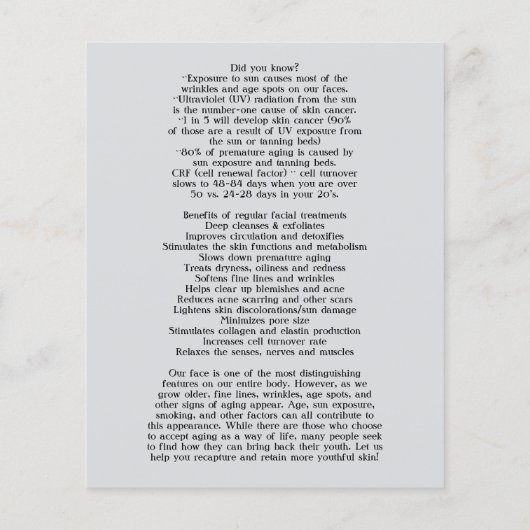 FACE-BEHANDELING Beauty Salon 4,5 x 5,6 inch Flyer (Achterkant)