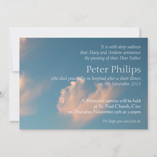 Face Cloud 2 Uitnodiging voor uitvaart (Achterkant)