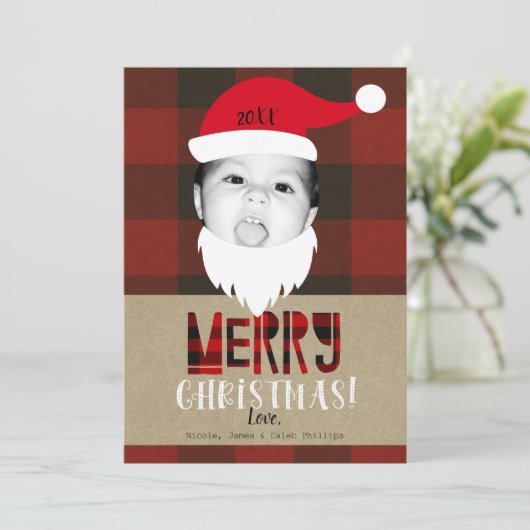 Face Cute Photo Holiday Merry Kerstkerstkerstkerst Kaart (Staand voorkant)