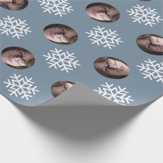 Face Foto Blue Snowflake Fun Humor Kerstmis Cadeaupapier (Hoek)